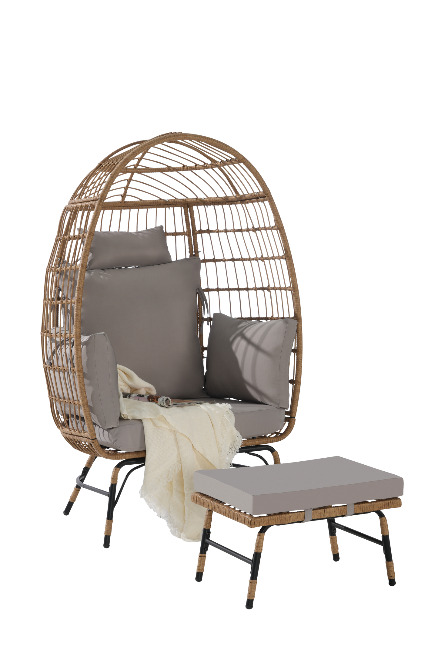 Cozara Oversized Wicker Egg Chair with Ottoman – Cozy Lounge Set