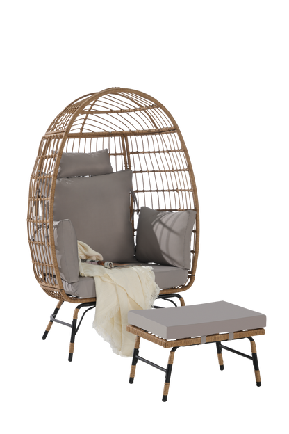 Cozara Oversized Wicker Egg Chair with Ottoman – Cozy Lounge Set