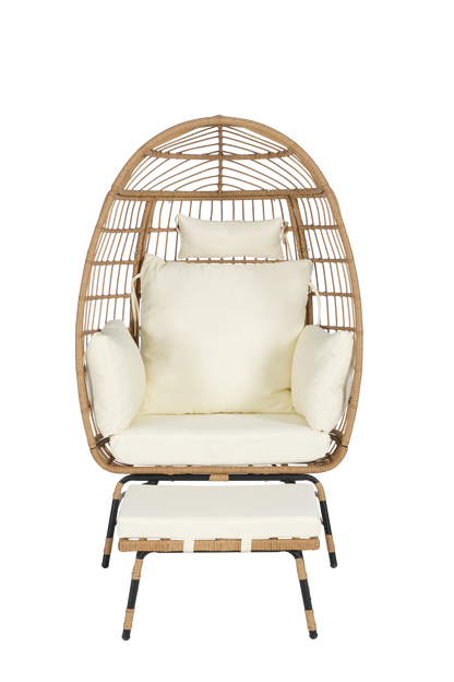 Cozara Oversized Wicker Egg Chair with Ottoman – Cozy Lounge Set