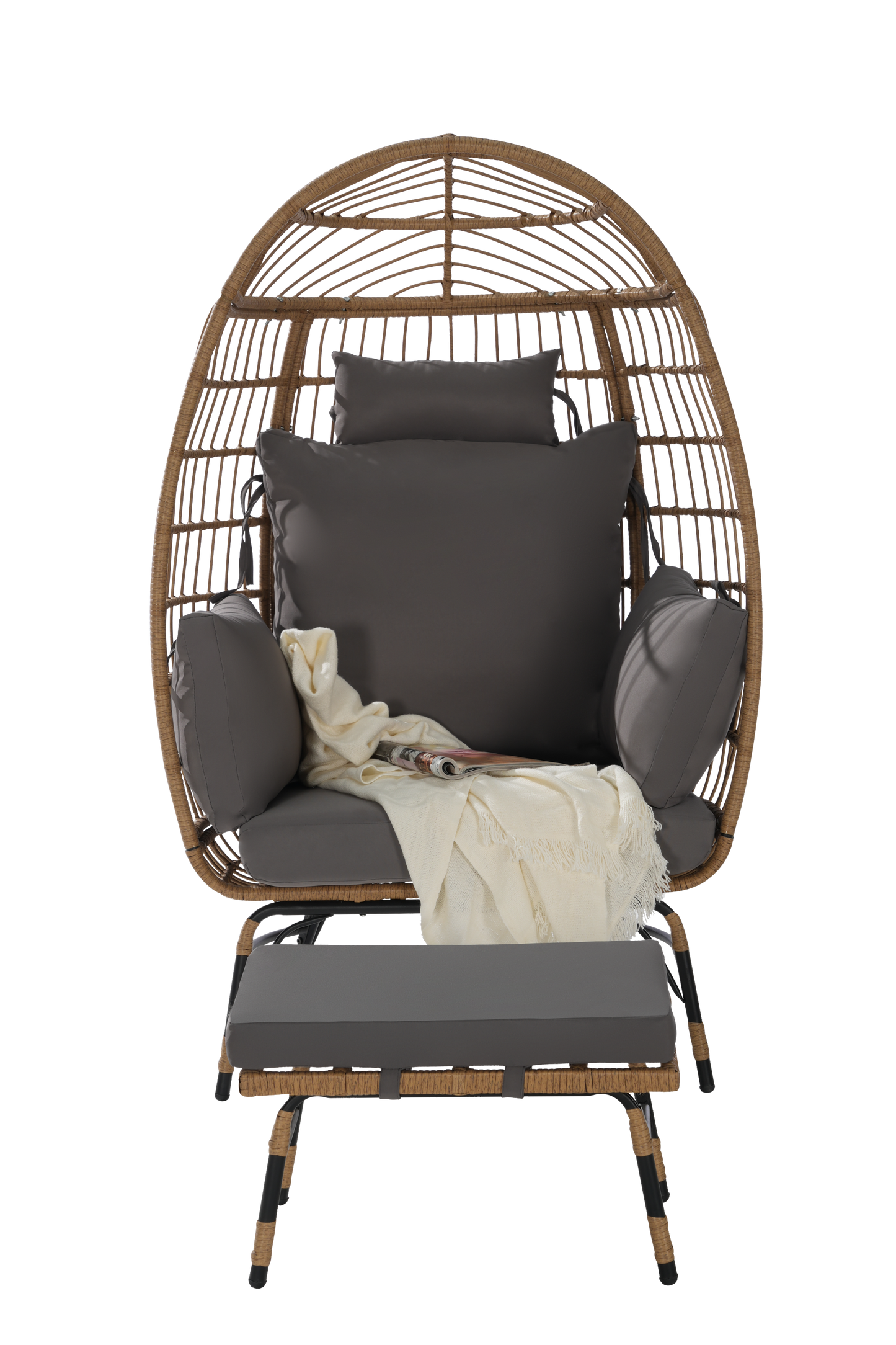 Cozara Oversized Wicker Egg Chair with Ottoman – Cozy Lounge Set