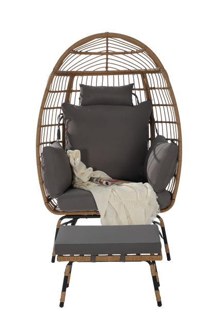Cozara Oversized Wicker Egg Chair with Ottoman – Cozy Lounge Set