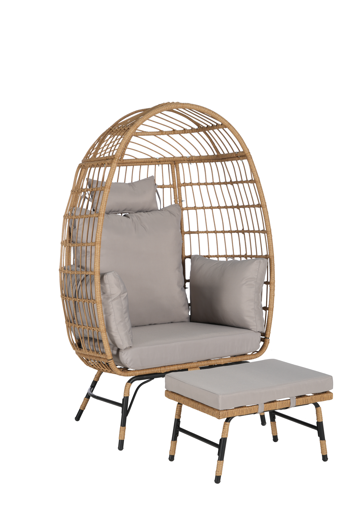 Cozara Oversized Wicker Egg Chair with Ottoman – Cozy Lounge Set