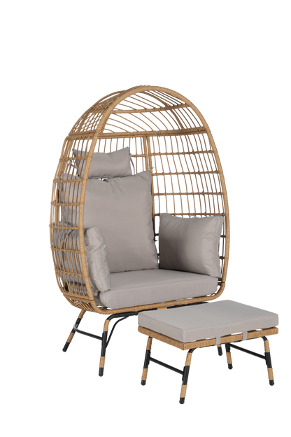 Cozara Oversized Wicker Egg Chair with Ottoman – Cozy Lounge Set