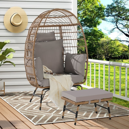 Cozara Oversized Wicker Egg Chair with Ottoman – Cozy Lounge Set
