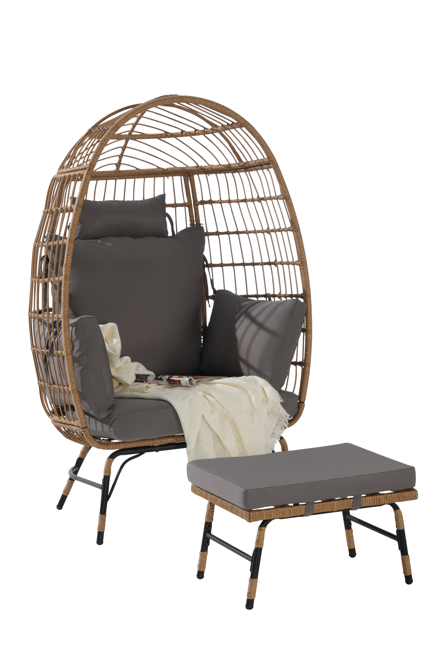 Cozara Oversized Wicker Egg Chair with Ottoman – Cozy Lounge Set