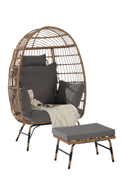 Cozara Oversized Wicker Egg Chair with Ottoman – Cozy Lounge Set