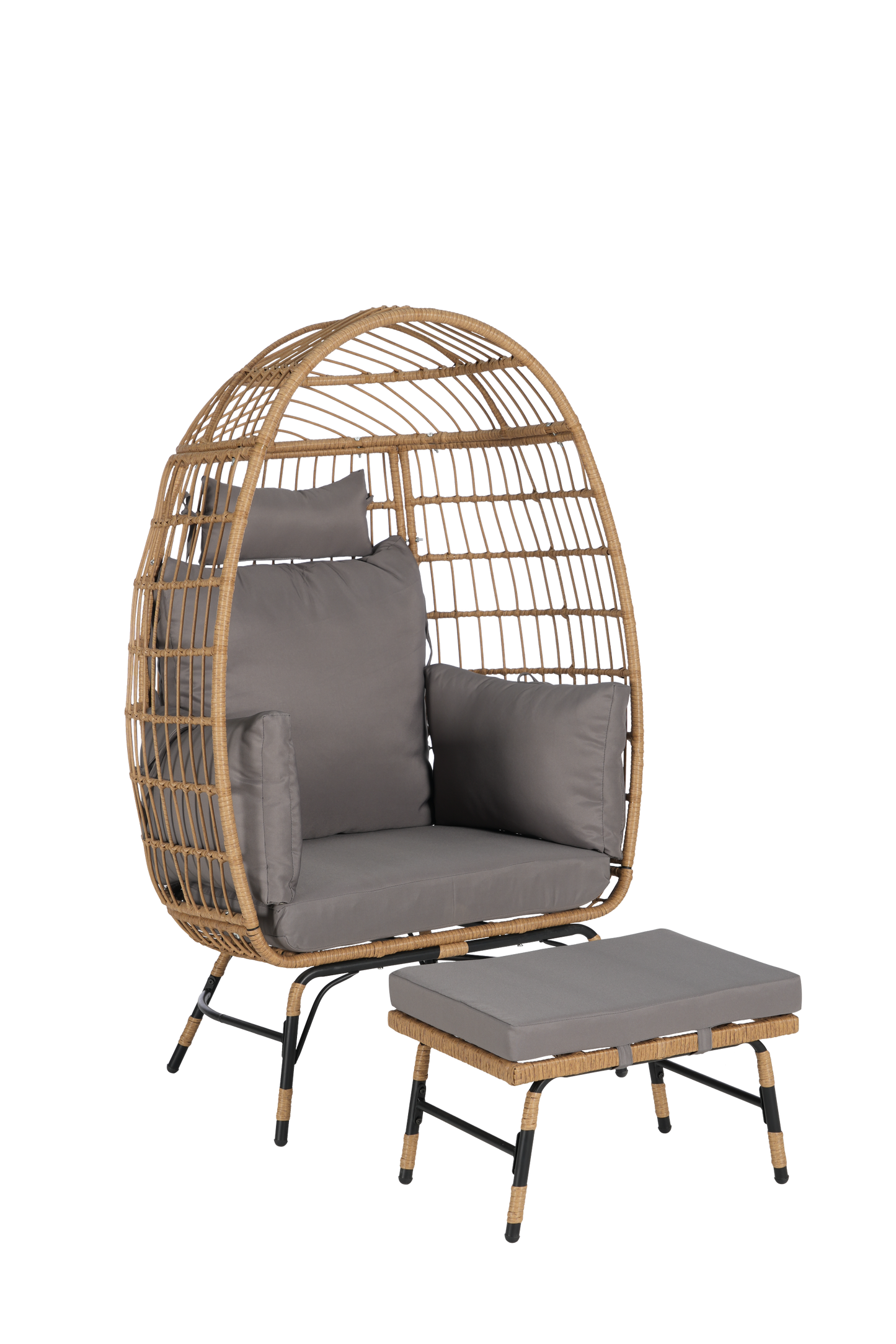 Cozara Oversized Wicker Egg Chair with Ottoman – Cozy Lounge Set