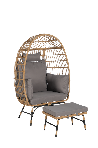 Cozara Oversized Wicker Egg Chair with Ottoman – Cozy Lounge Set