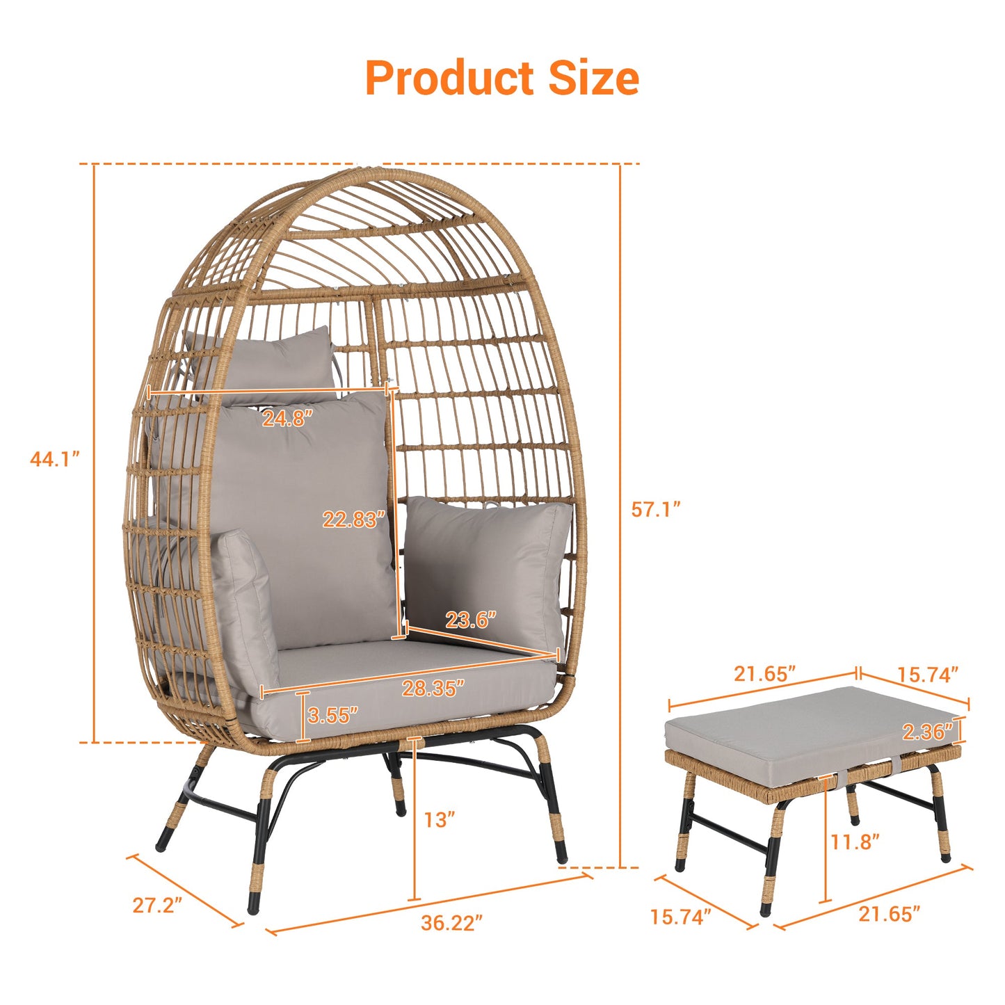 Cozara Oversized Wicker Egg Chair with Ottoman – Cozy Lounge Set