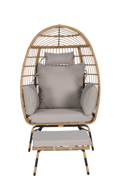 Cozara Oversized Wicker Egg Chair with Ottoman – Cozy Lounge Set