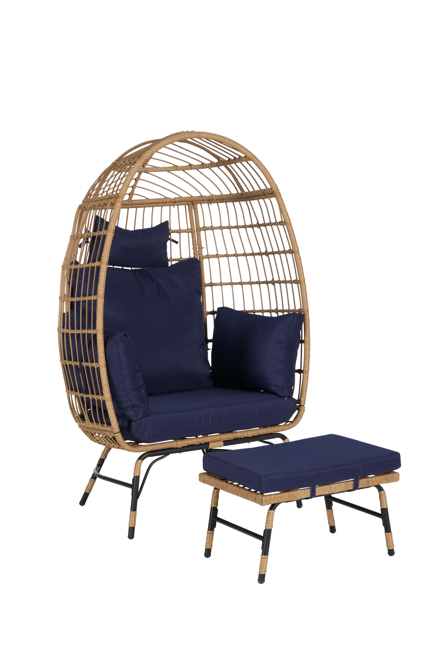 Cozara Oversized Wicker Egg Chair with Ottoman – Cozy Lounge Set