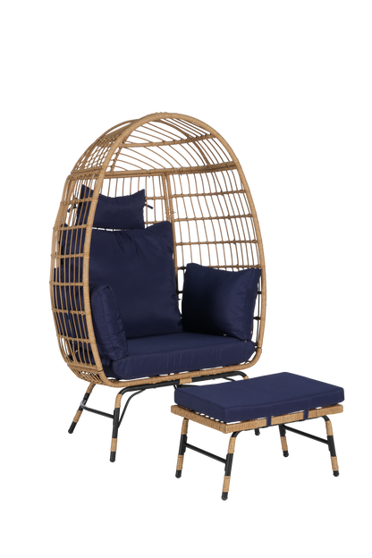 Cozara Oversized Wicker Egg Chair with Ottoman – Cozy Lounge Set
