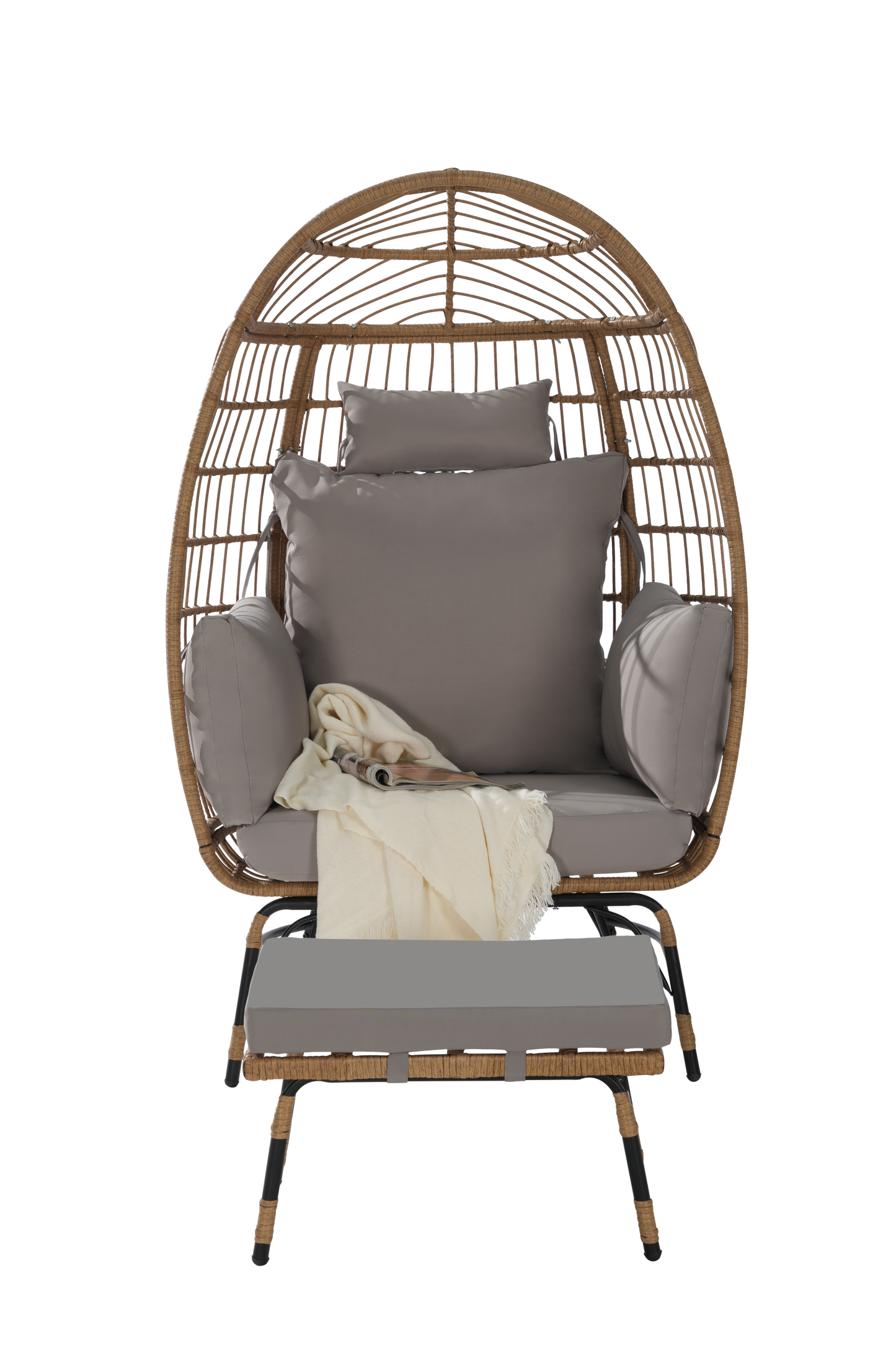 Cozara Oversized Wicker Egg Chair with Ottoman – Cozy Lounge Set