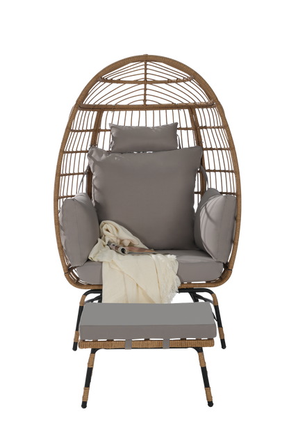 Cozara Oversized Wicker Egg Chair with Ottoman – Cozy Lounge Set