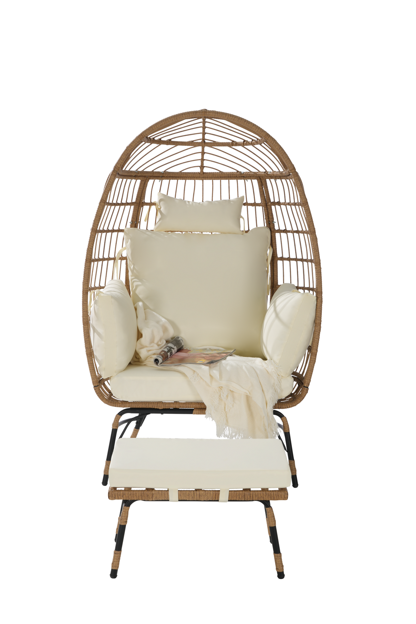 Cozara Oversized Wicker Egg Chair with Ottoman – Cozy Lounge Set