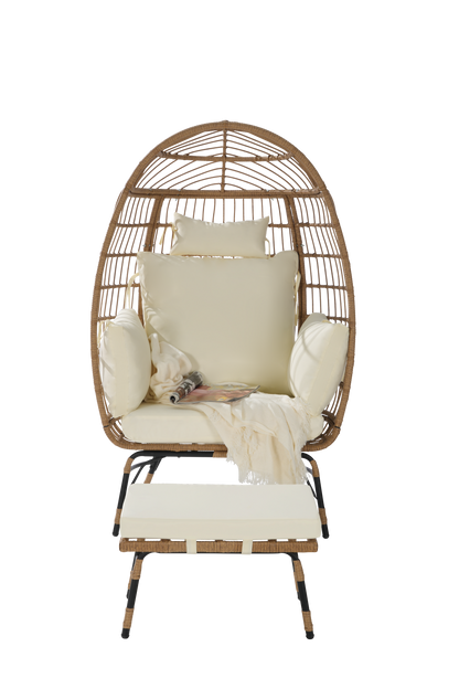 Cozara Oversized Wicker Egg Chair with Ottoman – Cozy Lounge Set