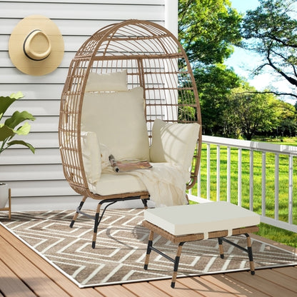 Cozara Oversized Wicker Egg Chair with Ottoman – Cozy Lounge Set