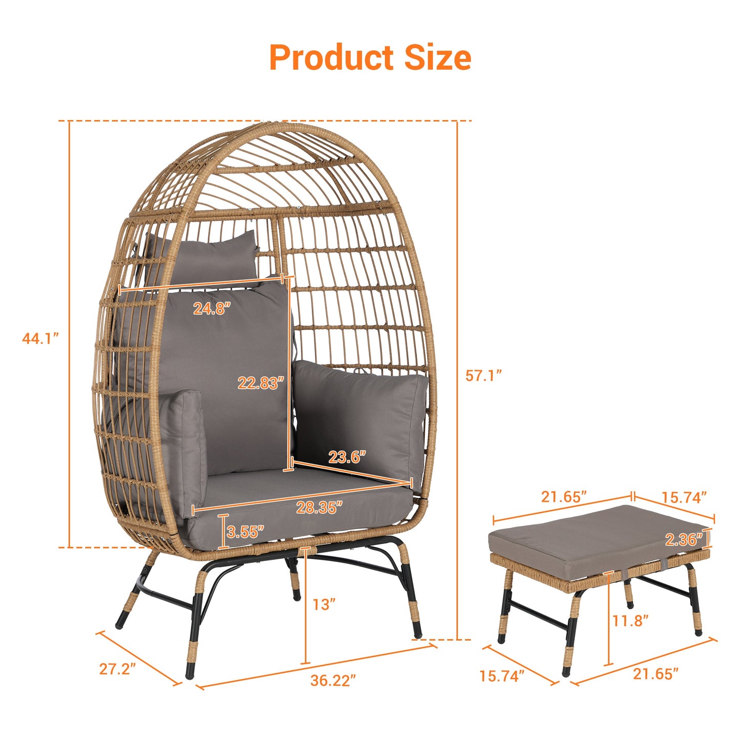 Cozara Oversized Wicker Egg Chair with Ottoman – Cozy Lounge Set