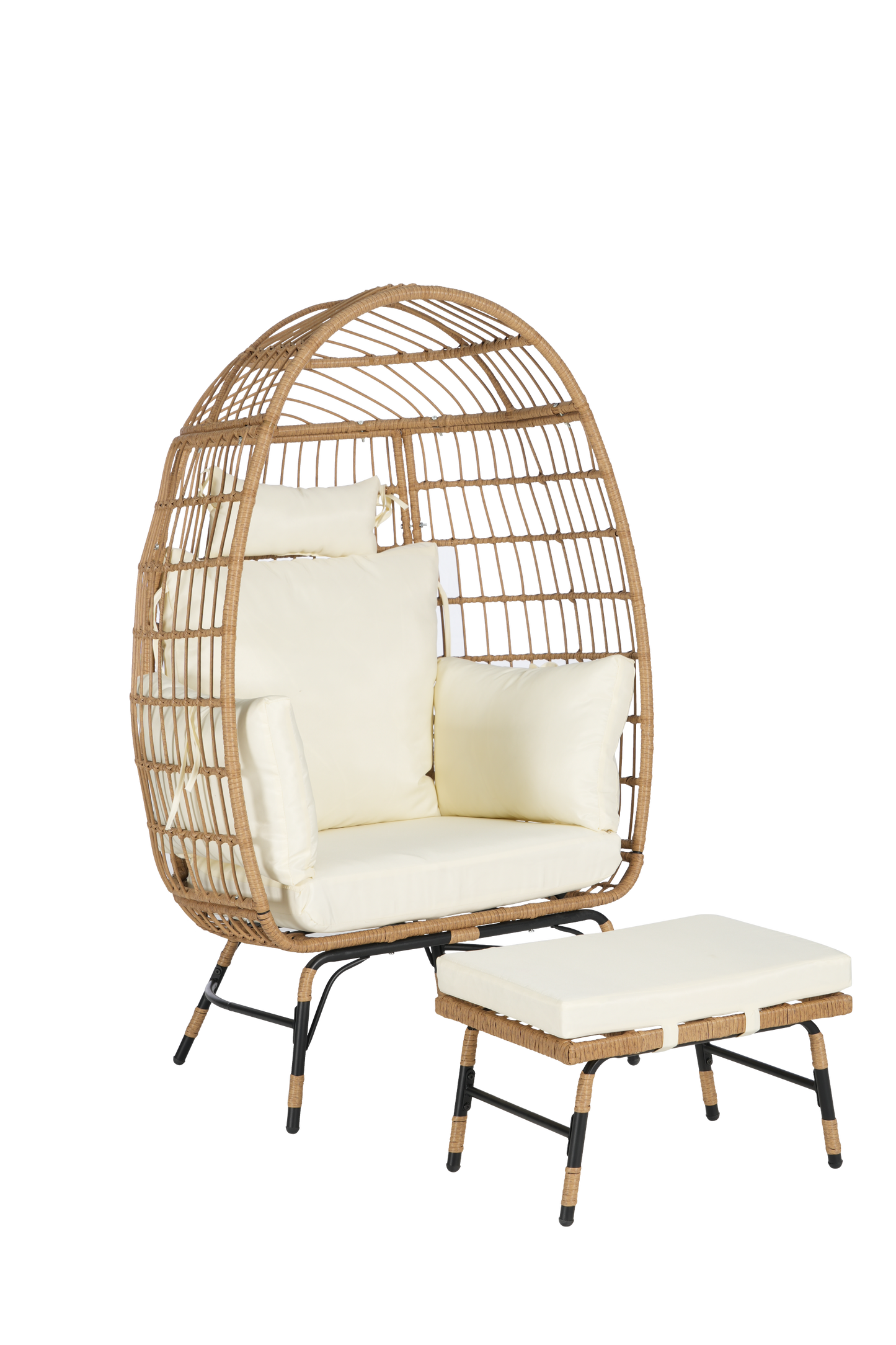 Cozara Oversized Wicker Egg Chair with Ottoman – Cozy Lounge Set