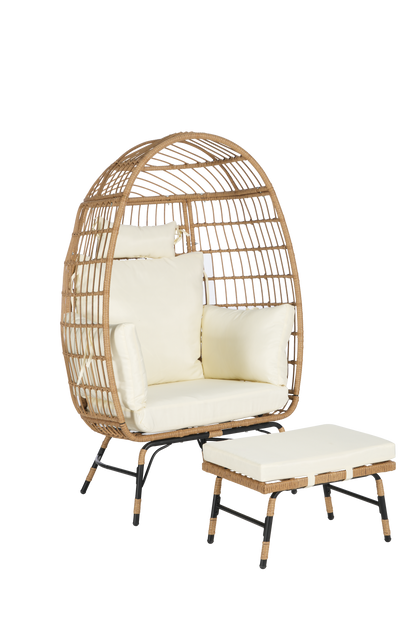 Cozara Oversized Wicker Egg Chair with Ottoman – Cozy Lounge Set
