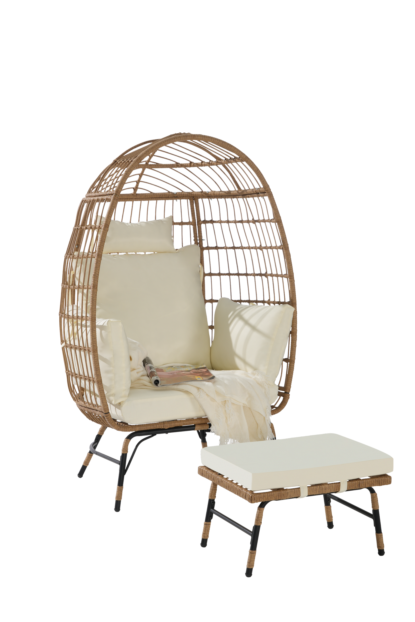 Cozara Oversized Wicker Egg Chair with Ottoman – Cozy Lounge Set