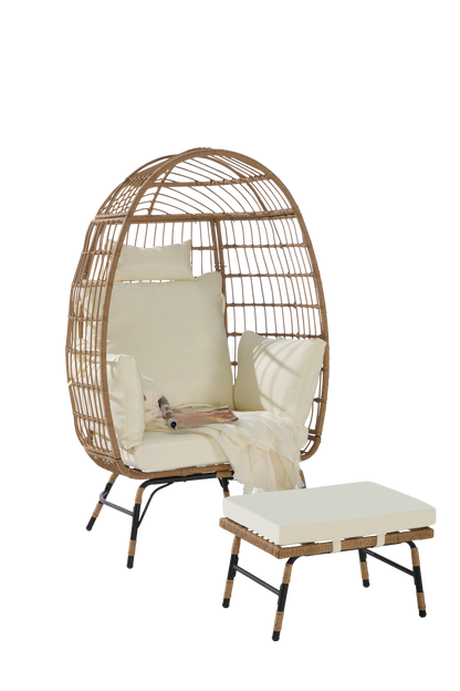 Cozara Oversized Wicker Egg Chair with Ottoman – Cozy Lounge Set