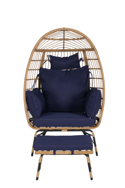 Cozara Oversized Wicker Egg Chair with Ottoman – Cozy Lounge Set