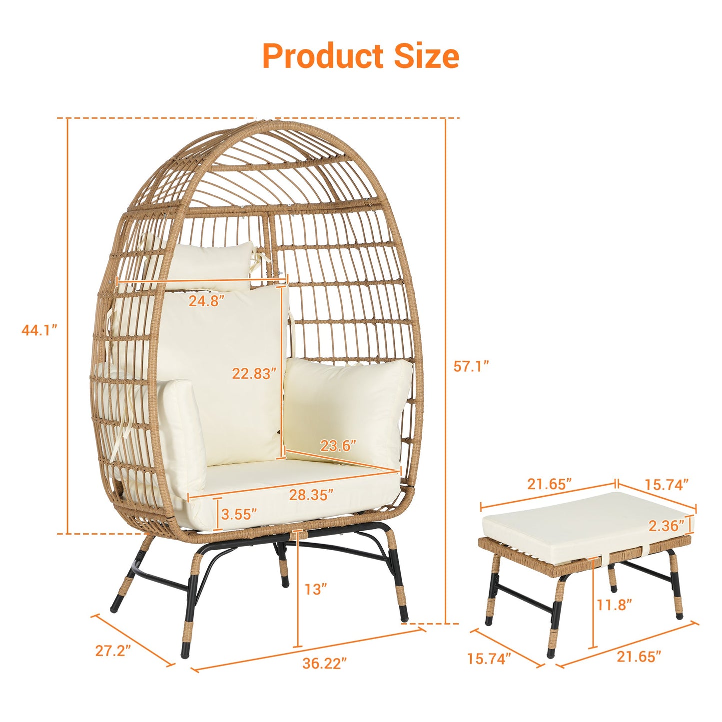 Cozara Oversized Wicker Egg Chair with Ottoman – Cozy Lounge Set