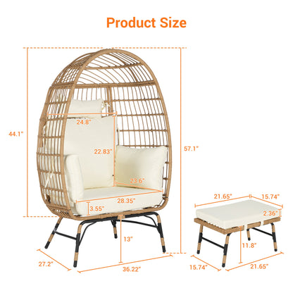 Cozara Oversized Wicker Egg Chair with Ottoman – Cozy Lounge Set