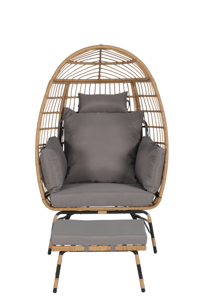 Cozara Oversized Wicker Egg Chair with Ottoman – Cozy Lounge Set