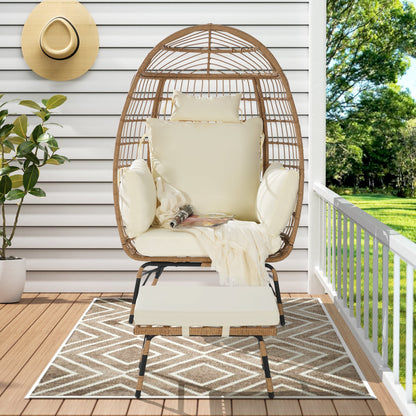 Cozara Oversized Wicker Egg Chair with Ottoman – Cozy Lounge Set