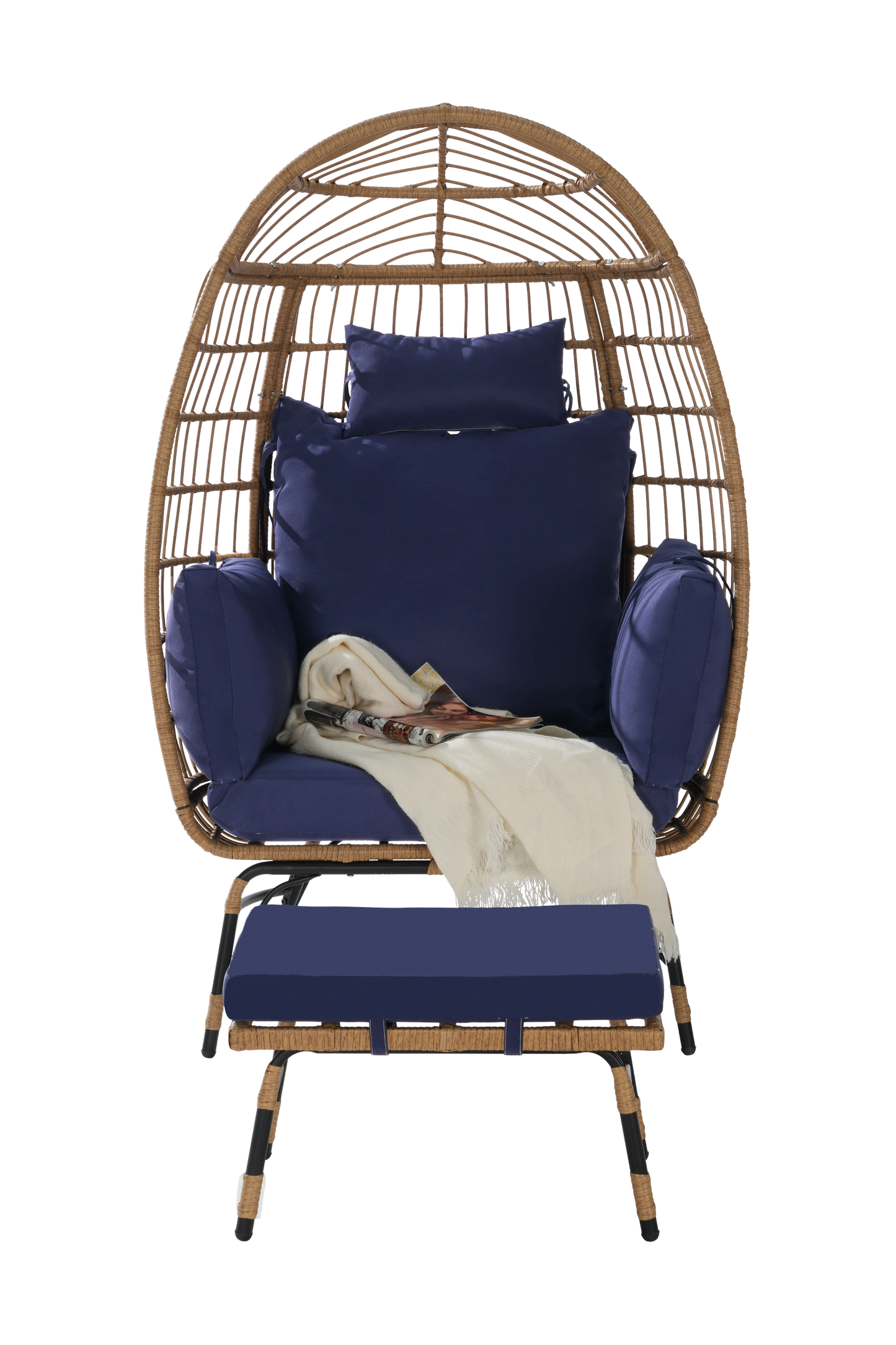 Cozara Oversized Wicker Egg Chair with Ottoman – Cozy Lounge Set
