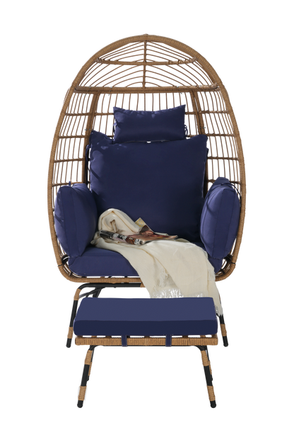 Cozara Oversized Wicker Egg Chair with Ottoman – Cozy Lounge Set