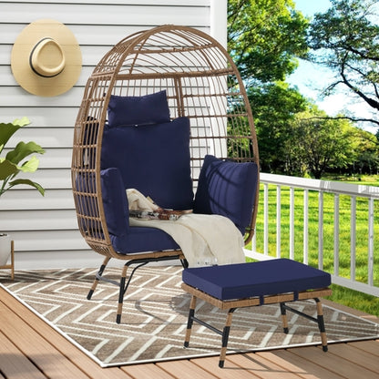 Cozara Oversized Wicker Egg Chair with Ottoman – Cozy Lounge Set