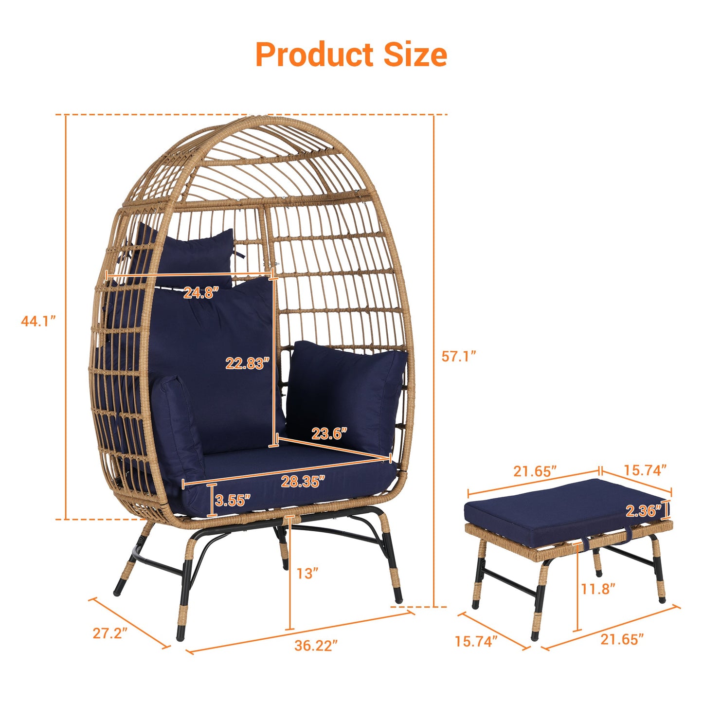 Cozara Oversized Wicker Egg Chair with Ottoman – Cozy Lounge Set