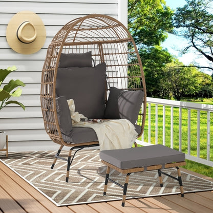 Cozara Oversized Wicker Egg Chair with Ottoman – Cozy Lounge Set