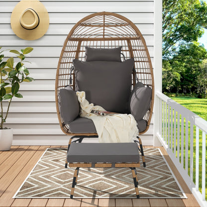 Cozara Oversized Wicker Egg Chair with Ottoman – Cozy Lounge Set